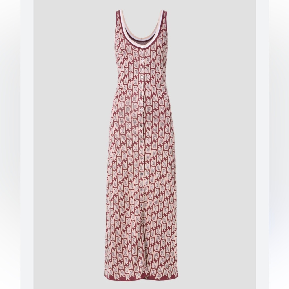 Paco Rabanne Monogram Red Knit Maxi Dress Medium